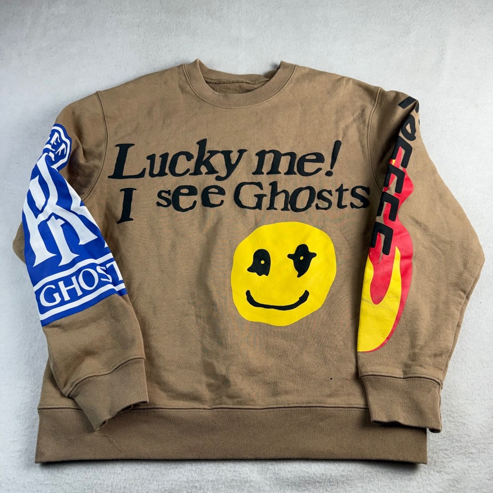 Kids See Ghosts Camp Flog Gnaw Lucky Me I See Ghosts Sweatshirt Tan Mens L